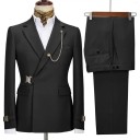 Set pentru bărbați din bumbac, poliester și viscoză Săcă și pantaloni eleganți pentru bărbați cu lanț la guler Complet uniform colorat cu închidere cu curea 1 Set pentru bărbați din bumbac, poliester și viscoză Săcă și pantaloni eleganți pentru bărbați cu lanț la guler Complet uniform colorat cu închidere cu curea 1