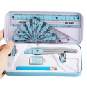 Set per disegno con astuccio Set di disegno con righello da 15 cm, goniometro, triangolo da 45° e 60°, temperamatite, matita, gomma e compasso 1