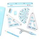 Set per disegno con astuccio Set di disegno con righello da 15 cm, goniometro, triangolo da 45° e 60°, temperamatite, matita, gomma e compasso 2