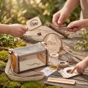 Set per piccoli naturalisti 9 pezzi Scatola di legno per insetti con tracolla Retino telescopico Lente di ingrandimento Bussola e Schede 4