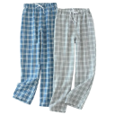 Set pigiama da uomo pantaloni a motivo scozzese con vita regolabile in cotone per uso domestico confortevole per dormire e rilassarsi 3
