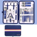 Set professionnel de manucure et pédicure en acier inoxydable Ensemble d'outils pour le soin du visage, des pieds et des ongles des mains et des pieds dans un étui en cuir Ciseaux, lime à ongles, cuillère auriculaire, ciseaux, pince à épiler 19 pcs 2