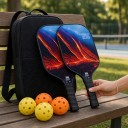 Σέτ ρακέτες pickleball με μπάλες και τσάντα 40 x 20 x 1,4 εκ. Γραφίτης από ανθρακονήματα Ελαφριές ρακέτες Σχέδιο λάβας Για εσωτερικό και εξωτερικό 2