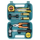 Set universal de scule manuale 9 bucăți în cutie de plastic Ciocan Clește Șurubelnițe Cuțit Tester Instrument de măsurare Reparații casnice Echipament practic 2