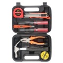 Set universal de scule manuale 9 bucăți în cutie de plastic Ciocan Clește Șurubelnițe Cuțit Tester Instrument de măsurare Reparații casnice Echipament practic 1