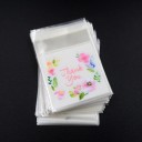 Set van 100 transparante cadeauzakjes 7×7 cm met bloemenprint "Thank You", zelfklevende verpakking voor kleine spullen 3