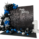 Set van 18 stuks zwarte glinsterende glitterwandpanelen 30x30 cm Decoratieve achtergrond 90x180 cm voor bruiloften verjaardagen feesten en kerstversiering 8