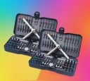 Set van 2 gereedschapskoffers 62 stuks met magnetische ratelhandgreep in T-vorm in een koffer voor het repareren van elektronica, meubels en kleine 2