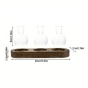 Set van 3 glazen vazen in bolvorm 9 cm Houten standaard 24 x 7 x 2,5 cm Hydroponische vaas voor het vermeerderen van planten Glas en hout terrarium 4