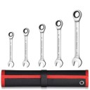 Set van 5 stuks ratelsleutels Combinatiesleutels met fijne werking in stevige zwart-rode hoes 1