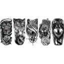 Set van 5 tijdelijke tatoeages leeuw wolf tijger 21 x 11,4 cm Waterdichte zelfklevende tatoeage Tattoo sticker Voor mannen en vrouwen Tijdelijke lichaamsversiering 1