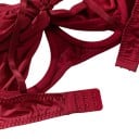 Sexet undertøj sæt med stor sløjfe og strømpebåndsbelte med snøring og tanga med tilhørende strømper til lårene og lange handsker 11