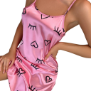 Sexy Damen Nachthemd mit Herzchen- und Rüschendruck Leichtes und elastisches Nachthemd aus Polyester und Spandex Bequemes Nachtwäsche Verschiedene Farben 1