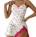 Sexy dámska nočná košilka s krajkovým lemom a mašľou Biela košilka so srdiečkami Výstrih do V Elastický materiál Polyester Spandex 16
