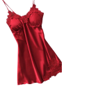 Sexy dámská noční košilka s krajkou Jednobarevné volné domácí spodní prádlo s výstřihem do V Pohodlný pružný materiál Polyester Spandex 5