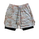 Short de fitness camouflage double couche pour homme, séchage rapide, avec doublure en maille, poche, taille élastique, pour le sport d'été 5