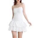 Short Summer Dress Without Straps with Gathered Bodice and Ruffled Skirt Embroidered Detail and Stretchy Fit for Comfortable Wear 1