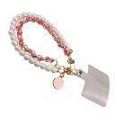 Short Wrist Strap for Mobile Phone Handwoven Faux Leather Cord Pearl and Flower Pendant Safety Loop Against Loss 8