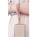 Short Wrist Strap for Mobile Phone Handwoven Faux Leather Cord Pearl and Flower Pendant Safety Loop Against Loss 2
