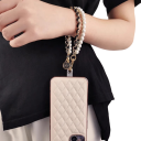 Short Wrist Strap for Mobile Phone Handwoven Faux Leather Cord Pearl and Flower Pendant Safety Loop Against Loss 5