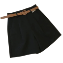 Shorts anchos de algodón para mujer con cinturón y cremallera Shorts veraniegos de corte A de tejido fino Shorts elegantes para ocio 1