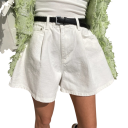 Shorts Femme Coupe Ample Uni Effet Jean Polyester Poches Shorts d'été décontractés pour un usage quotidien 1