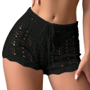 Shorts Femme Taille Haute À Cordon Crochés Aérés Unis Polyester Shorts Amples d'Été 1