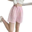 Shorts pentru femei cu talie înaltă, elastic, croi lejer, bumbac, poliester, uni, în carouri, pantaloni scurți confortabili de vară 4
