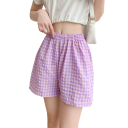 Shorts pentru femei cu talie înaltă, elastic, croi lejer, bumbac, poliester, uni, în carouri, pantaloni scurți confortabili de vară 5