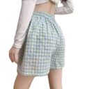 Shorts pour femmes Taille haute Élastique Coupe ample Coton Polyester Uni À carreaux Shorts d'été confortables 5
