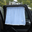 Side Window Curtain with Suction Cups Checkered Design with Embroidered Teddy Bear Decoration for Children's Room Sun Protection 3