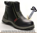 Sikkerhedsstøvler med stålspids Til arbejde med mekaniske risici Sidezipper Læder og PU-læder Gummisål med mønster Sort 3