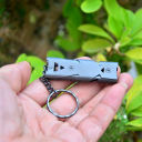 Silbato de emergencia doble de acero inoxidable de 5,8 x 1,8 cm, hasta 180 dB, con llavero para supervivencia, silbato de seguridad para acampar 2