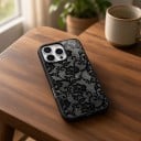Silicone Case for iPhone 17 Lace Pattern Dark Finish Soft and Lightweight Matte and Non-Slip Shock Resistant and Scratch Resistant 4