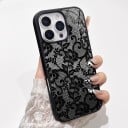 Silicone Case for iPhone 17 Pro Lace Pattern Dark Finish Soft and Lightweight Matte and Non-Slip Shock Resistant and Scratch Resistant 2
