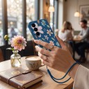 Silicone Cover with Wrist Strap for Samsung Galaxy A55 Floral Print Durable Thin Design Raised Lens Edge 1.5 mm Inscription Flower 2