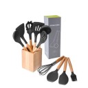 Silicone Kitchen Utensil Set 10 pcs with Stand Bamboo Handles with Hanging Hole For Everyday Cooking and Serving 10