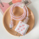 Silicone Protective Case for Charger and Cables with Heart Motif Transparent Cover with Colourful Hearts Protection for iPhone Accessories 4