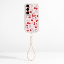 Siliconen hoes met polsbandje voor Samsung Galaxy A57 Duurzaam Motief van rode kersen en strikjes Camera bescherming Telefoonhoes 3