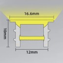 Siliconen LED profiel met rand 16,6 mm Lichaam 12 x 10 mm Lengte 1 m Buigzaam Met diffuser Wit Voor inbouw van LED strip in groef Zonder strip 2