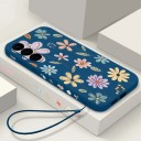 Silikoncover til Samsung Galaxy S24 Ultra med håndledssnor med motiver af tegnede blomster Kamera beskyttelse 6