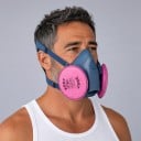 Silikonenen halvemasker 7502 met filters 2097 en veiligheidsbril Filtratie 99,97 % Grijsblauw Voor lakken, schuren en lassen in de werkplaats 4