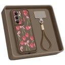 Silikonenkap met polsbandje voor Samsung Galaxy A37 Duurzaam Ontwerp van kersen en roze strikjes Bruin Camera Bescherming Telefoonhoesje 3