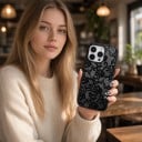 Silikonenkoffer voor iPhone 17 Kantpatroon Donkere uitvoering Zacht en licht Mat en antislip Schokbestendig en krasbestendig 6