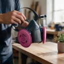 Silikonová polomaska 7502 s filtry 2097 a ochrannými brýlemi Filtrace 99,97 % Šedomodrá Na lakování broušení i svařování v dílně 8