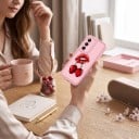 Silikonový kryt s poutkem na zápěstí Samsung Galaxy A55 Odolný Motiv červených rtů a třešní Růžový Ochrana fotoaparátu Obal na mobil 3