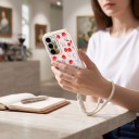 Silikónový kryt s pútkom na zápästie Samsung Galaxy A17 5G Odolný Motív červených čerešní a mašličiek Ochrana fotoaparátu Obal na mobil 4