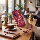 Silikónový kryt s pútkom na zápästie Samsung Galaxy A37 Odolný Motív čerešní a mašličiek Lemy okolo objektívov Ochranný obal na mobil 2