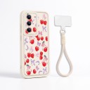Silikónový kryt s pútkom na zápästie Samsung Galaxy A56 Odolný Motív červených čerešní a mašličiek Ochrana fotoaparátu Obal na mobil 1