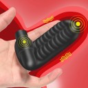 Silikonowy czarny rękaw na palec z wypustkami i mini wibratorem do ładowania przez USB, 10 trybów wibracji, dyskretne opakowanie 4